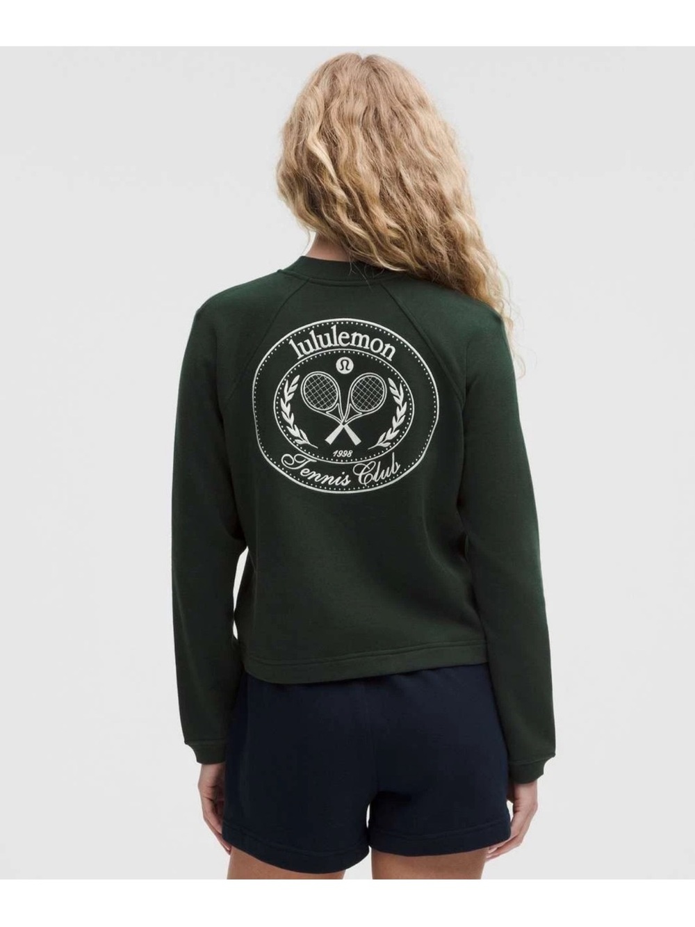 Lululemon Women French Terry Crewneck Pullover Crop Tennis Green White Large NWT